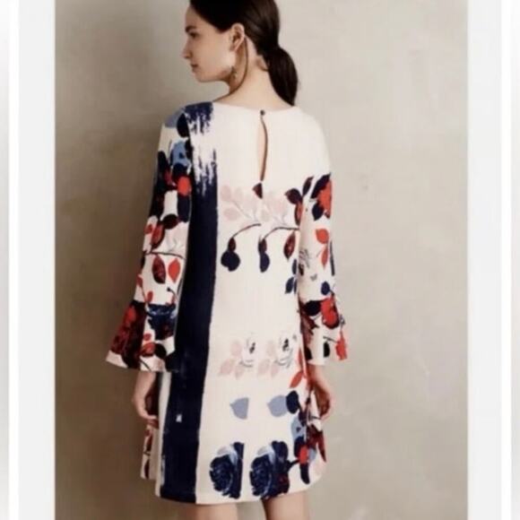 Maeve Anthropologie Knit Floral Bell Sleeve Swing Dress Large Multicolor - Picture 3 of 7